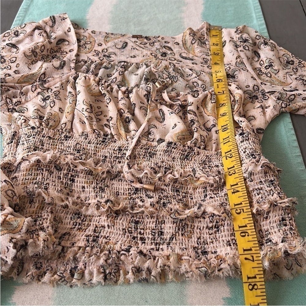Free People Floral Paisley Smocked Crop Blouse Boho Lolita Top XS - Picture 12 of 12